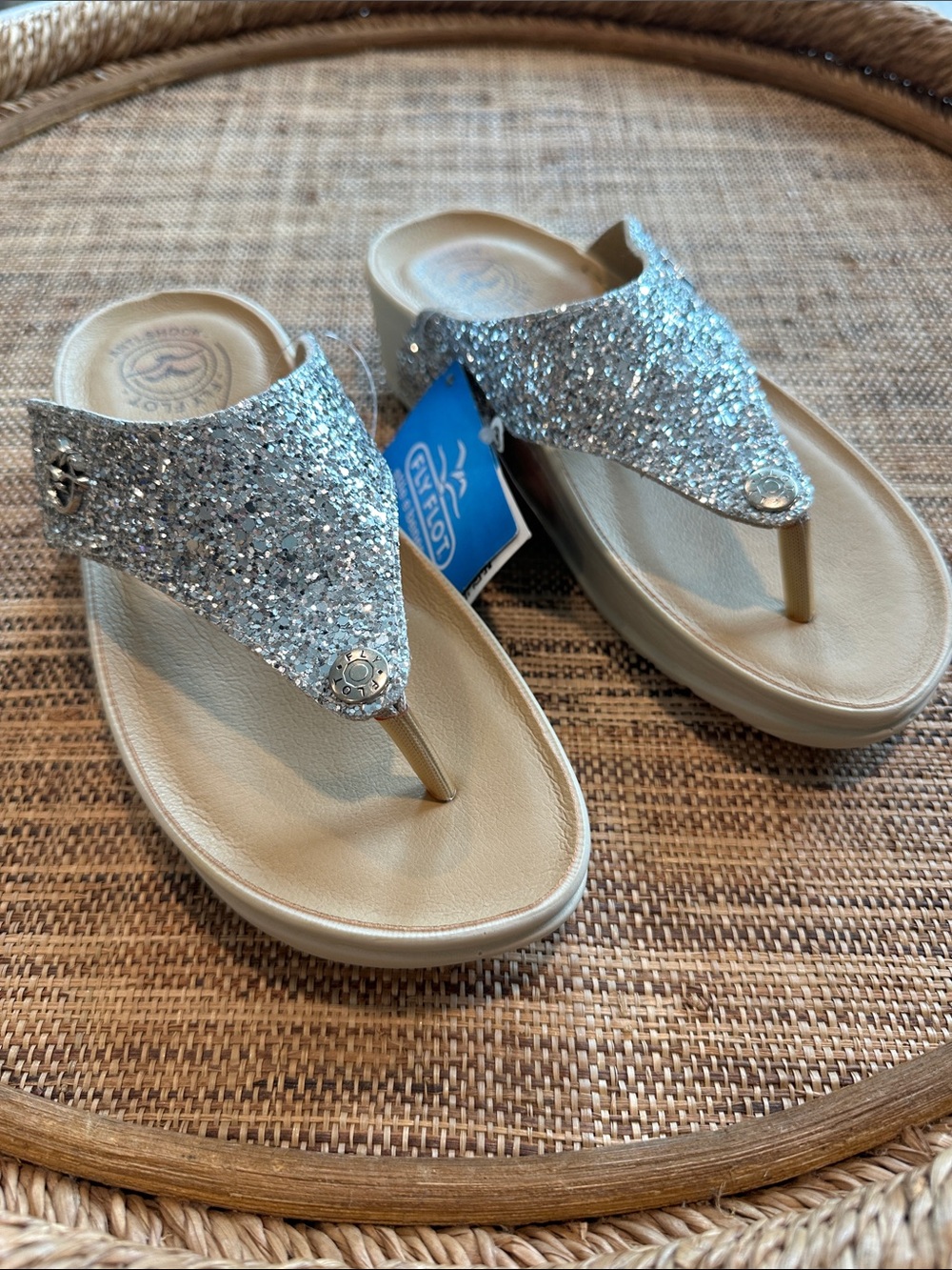 FLY FLOT Glitter Sandals Silver SIZE 37 NEW WITH TAGS